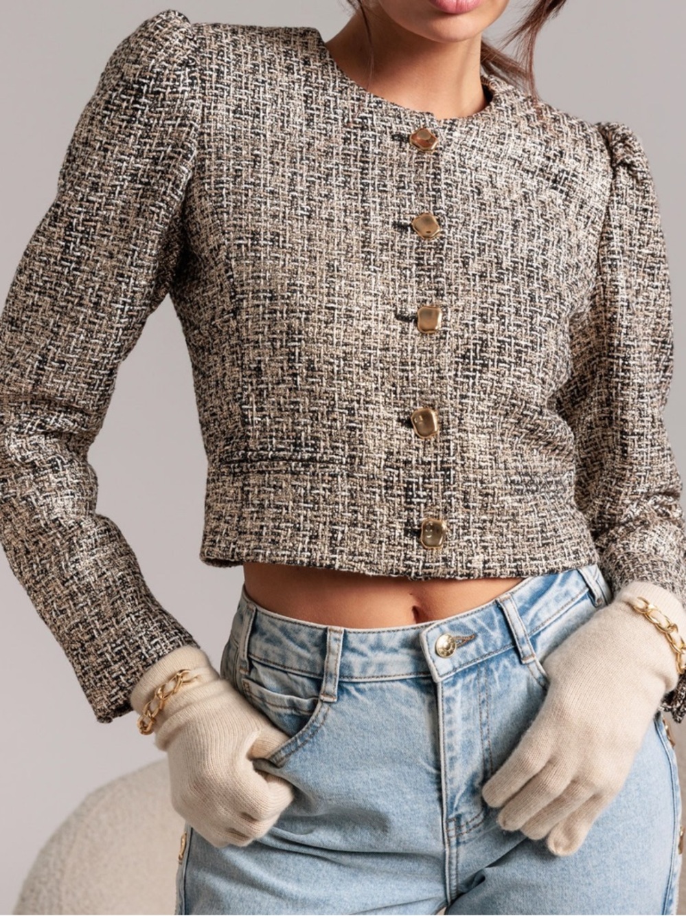 NWT $478 Sz S Generation Love Charlotte Gold Black Tweed Jacket Blazer